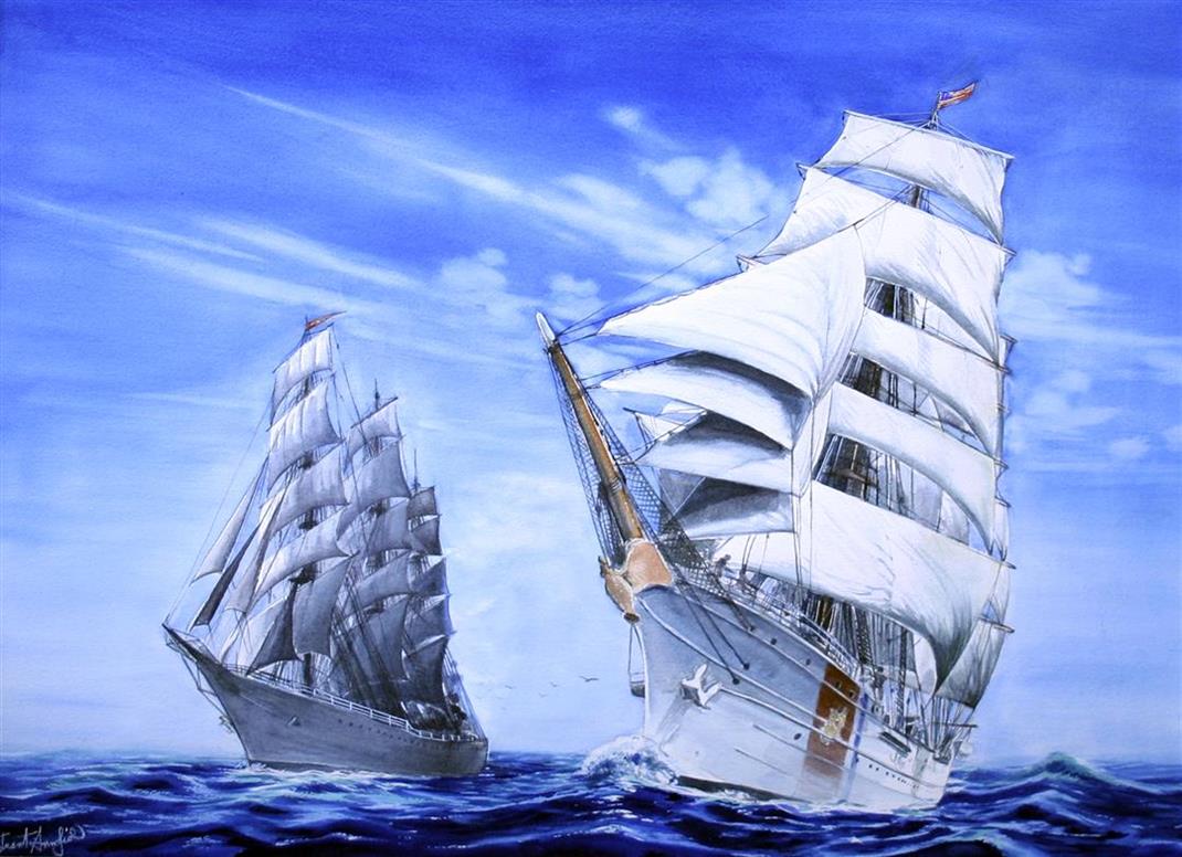 Stuart Maxwell Armfield (1916-1999) The Libertad and eagle, The Tall Ships race 1976 54 x 73cm